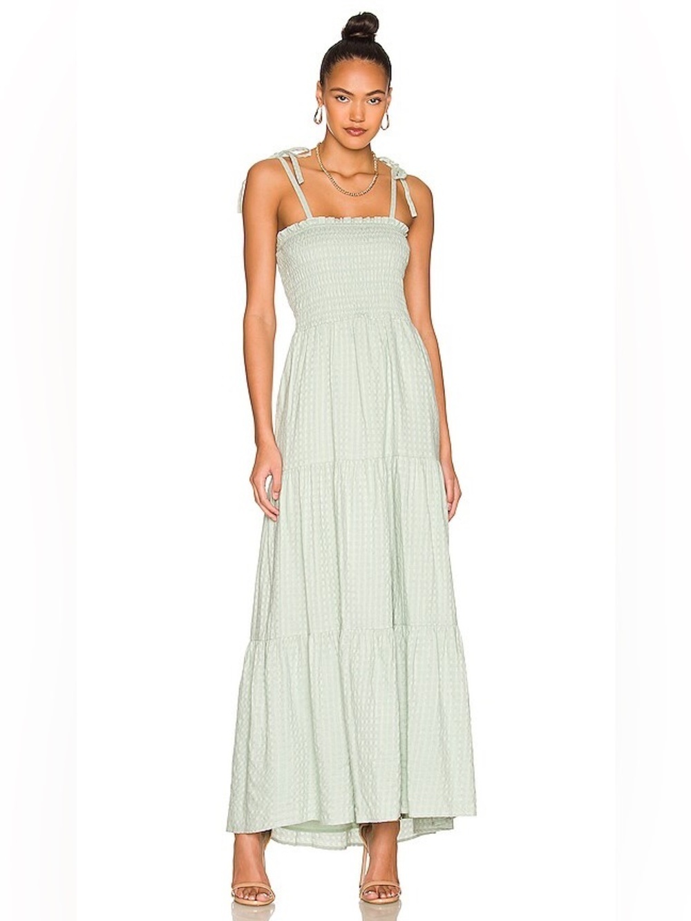 MINKPINK Angove Square Neck Tiered Flowy Maxi Dress in Mint size Large